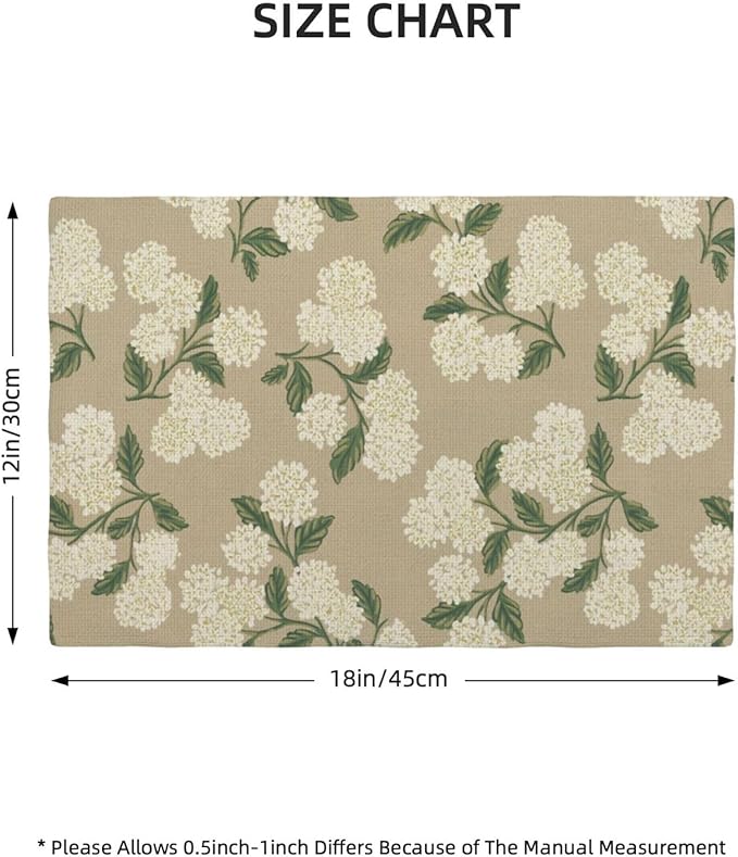 Beige Placemats Set of 4 Khaki Green Hydrangea Flower Decor Place Mats 12x18 Inch Vintage Floral Spring Summer Seasonal Decorative Linen Table Mats for Kitchen Dining Party Table Decoration