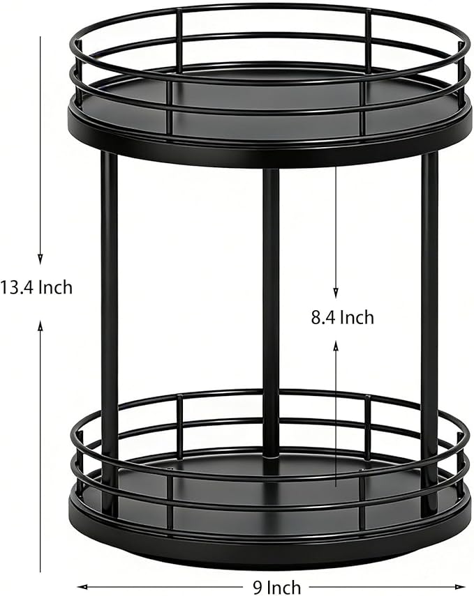 Bathroom Organizer Countertop,2 Tier Rotating Makeup Organizer Countertop for Vanity,Wooden Bathroom Counter Storage Shelf,Lazy Susan Turntable for Perfume,Skincare,Cosmetic (Black)