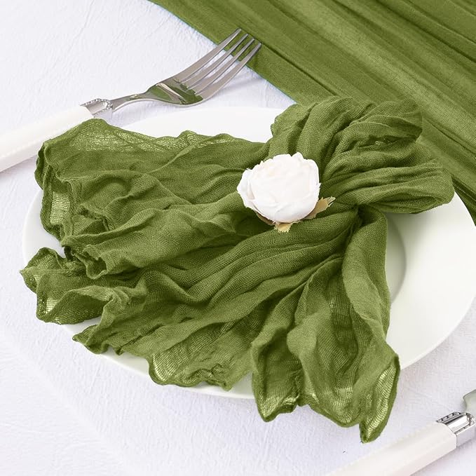 DeZerlor 50 Pack Olive Green Cheesecloth Napkins Spring Cloth Napkins Set of 50 Olive Dinner Napkins Bulk 21x21 Inches for Wedding Bridal Shower Baby Shower Parties