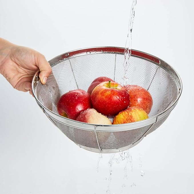 Juvale Stainless Steel Fine Mesh Strainer - Durable Rust-Resistant Mesh Colander - Ergonomic Handle Rice Colander - Ultra-Fine Flour Sifter - Dishwasher Safe with Stable Design - 11 in x 4 in, Silver