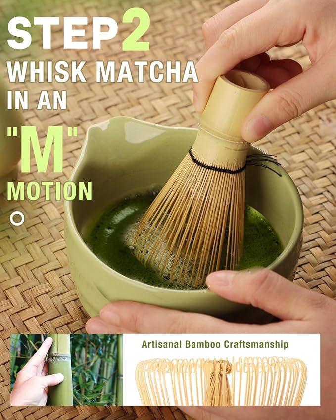 Matcha Whisk Set - 5PCS Matcha Set Includes 17OZ Chawan with Spout, Bamboo Chasen Whisk with Ceramic Holder, Matcha Scoop and Stainless Sifter, Matcha Kit for Ceremony, Gift for Matcha Lovers
