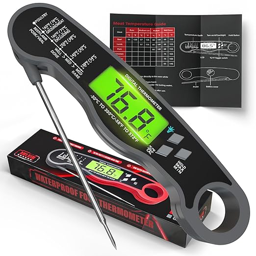 AWLKIM Digital Meat Thermometer - Fast Instant Read Food Thermometer, Waterproof Kitchen Thermometer with Backlight & Hold Function for Cooking, Candy Making, Outside Grill