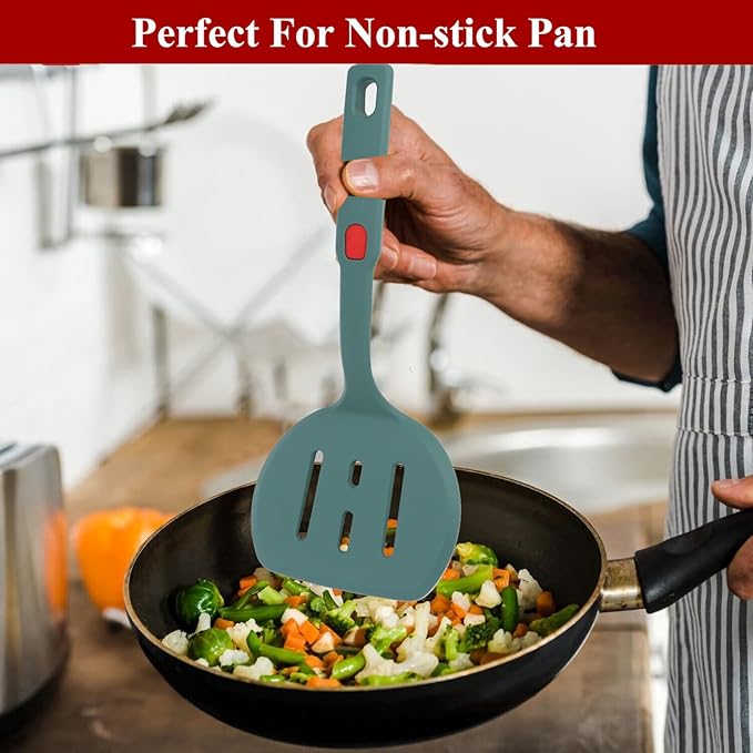 Silicone Spatula Turner,Wide Pancake Spatula for Non Stick Frying Pans,Heat Resistant Cooking Spatulas for Kitchen Use,Thin Rubber Flipper for Omelette Eggs,Pancakes,Fish and Burgers