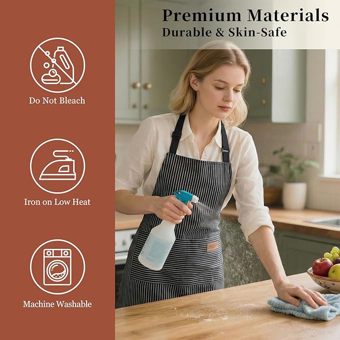 2 Pack Cooking Aprons Adjustable Bib Apron for Women with 2 Pockets, Kitchen Restaurant Men Chefs Aprons