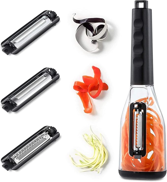 Vegetable Peeler with Container and Corn Peeler Set, peeling knife with storage box and 3 interchangeable blades in kitchen gadget.Fruits and veggie peeler with catcher, 2 Pieces