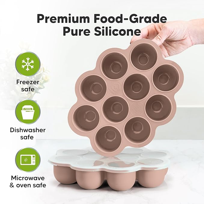 KeaBabies Silicone Food Freezer Trays with Lid, 2oz x 10 Pods Baby Food Storage Containers, Easy Puree Meal Prep, Breast Milk Silicone Freezer Molds, Dishwasher, Microwave Safe, BPA-Free Tray (Dusk)