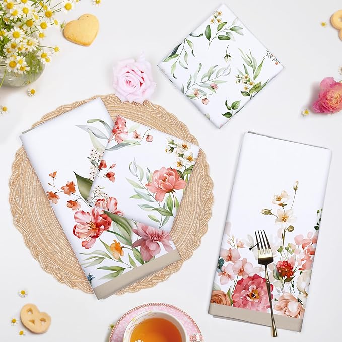 Watercolor Flower Tea Towels, Cotton Kitchen Towel 18.9 × 27.5 inch, Quick Drying Dish Cloth for Party Anniversary Holiday Decoration, Housewarming Gifts for Mom