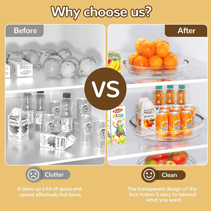 Clear Lazy Susan Organizer Turntable for Cabinet Table Top, 10.6 Inch 2 Pack 360 Rotating Spinning Makeup Organizer for Vanity, Kitchen Storage Rack Heavy-Duty Pantry Spices Tray Countertop Organizer