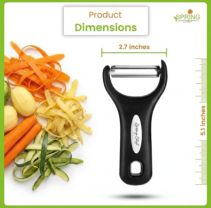 Spring Chef Stainless Steel Y Shaped Vegetable Peeler for Kitchen - Heavy Duty Potato Peeler with Ultra Sharp Blades & Soft Grip Handle for Apple, Carrot, Cucumber, Veggie, Fruit, Citrus - Black