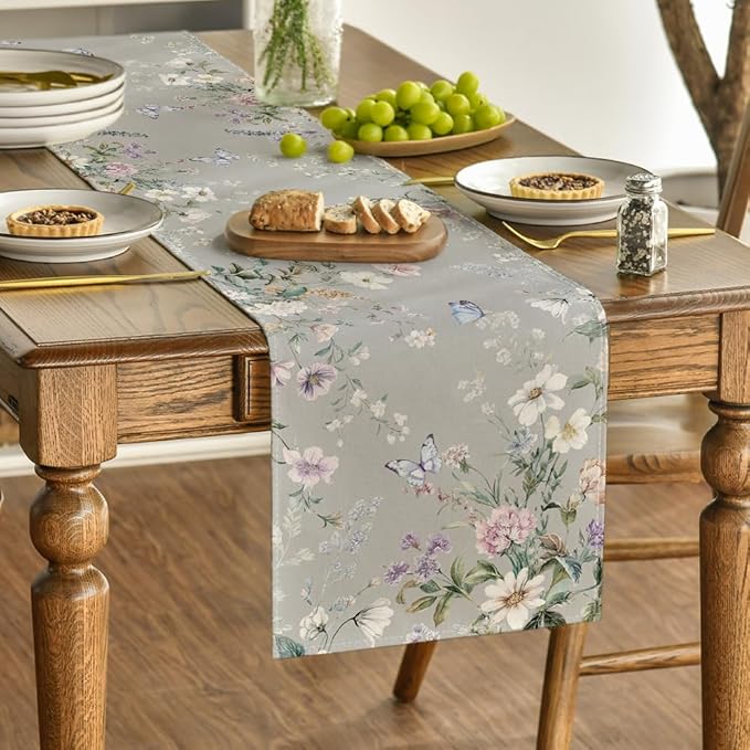 Artoid Mode Floral Wildflower Leaf 210 GSM Spring Table Runner, Seasonal Summer Kitchen Dining Table Decoration for Home Party Decor 13x72 Inch