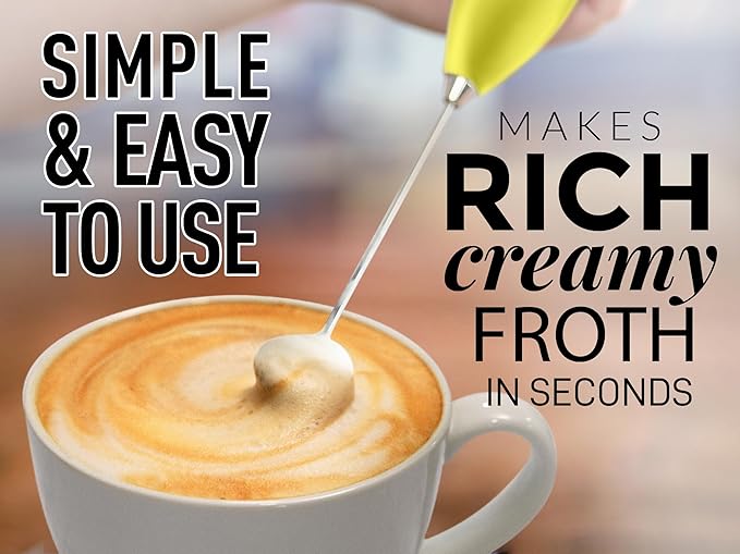 Zulay Kitchen Powerful Milk Frother Wand - Ultra Fast Handheld Drink Mixer - Electric Whisk Foam Maker for Coffee, Lattes, Cappuccino, Matcha & Creamer - Lemon Lime