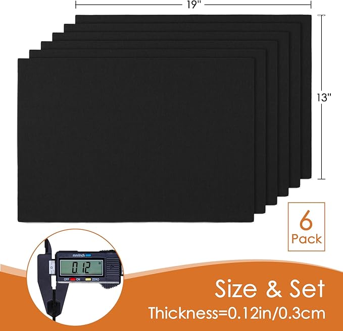 MANSPHIL Black Cloth Placemats Set of 6 Double Layer Thick Fabric Table Mats Faux Linen Place Mats Heat Resistant Washable Wrinkle Free Dining Kitchen Table Decor, 13x19 Inch Oeko Tex Placemat