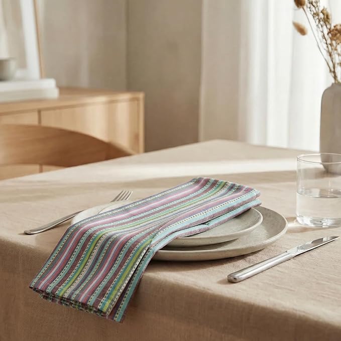 Urban Villa Cloth Napkins Set of 12 20x20 Inches 100% Cotton Napkins Cloth Washable Durable Reusable Absorbent Table Dinner Napkins Cloth for Hotel Lunch Restaurant Weddings Parties – Blue Stripes