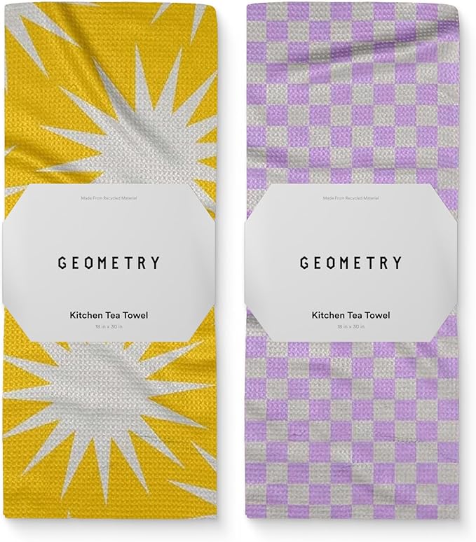 GEOMETRY Spring Kitchen Towels - Quick Dry Microfiber Cloth Spring & Summer Dish Towels for Kitchen Drying - Premium Quick Dry Towel - Lilac Sunburst, 18" x 30" - 2-Pack