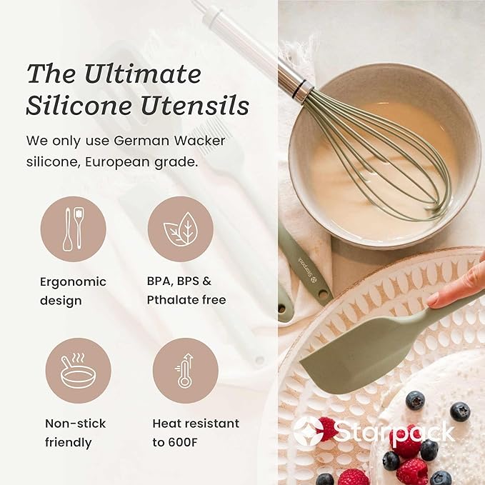 Starpack 'Whip it Good' Silicone Whisk for Nonstick Cookware - Non Scratch, 9.8" Whisk Heat Resistant 600°F - Kitchen Whisks for Cooking, Baking & Stirring - Silicone Coated Durable Rubber Egg Whisks