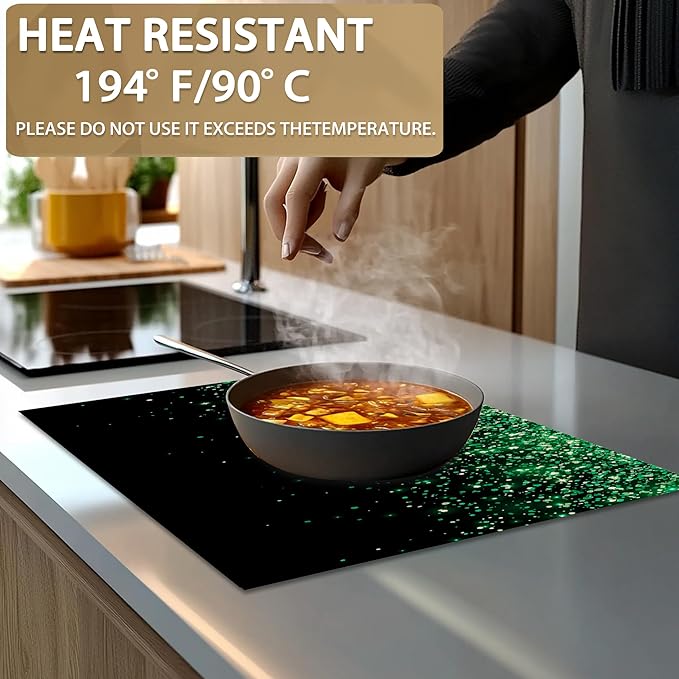 Placemats Set of 6 Linen Washable Kitchen Dining Green Glitter Table Mats Stain Heat-Resistant Desktop DécorPlace Mats for Home Party Indoor 12x18 in