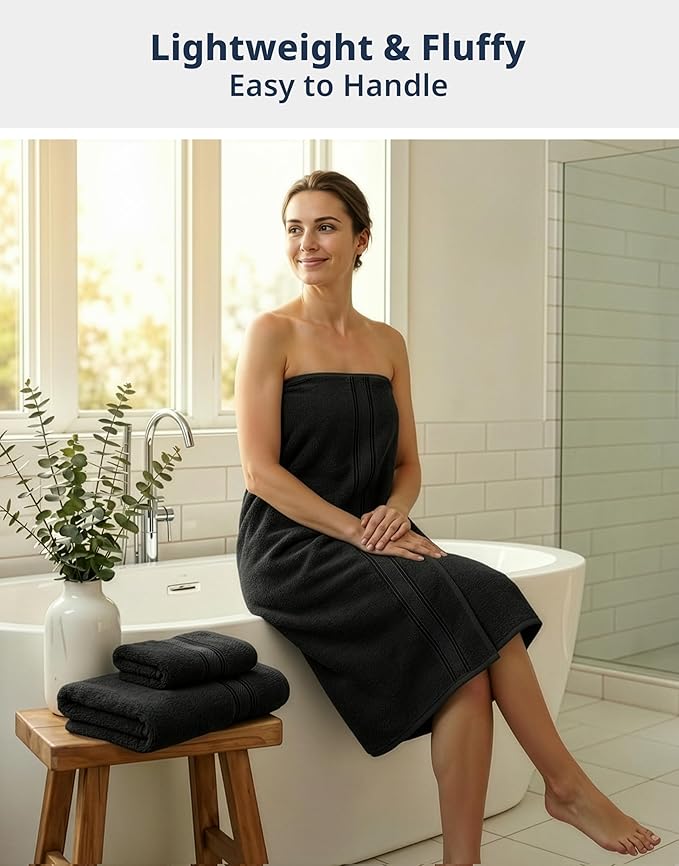 LANE LINEN Luxury Bath Towels Set - 6 Piece Set, 100% Cotton Bathroom Towels, Zero Twist, Quick Dry Shower Towels, Absorbent Bath Towel, Super Soft, 2 Bath Towels, 2 Hand Towels, 2 Wash Cloths - Black