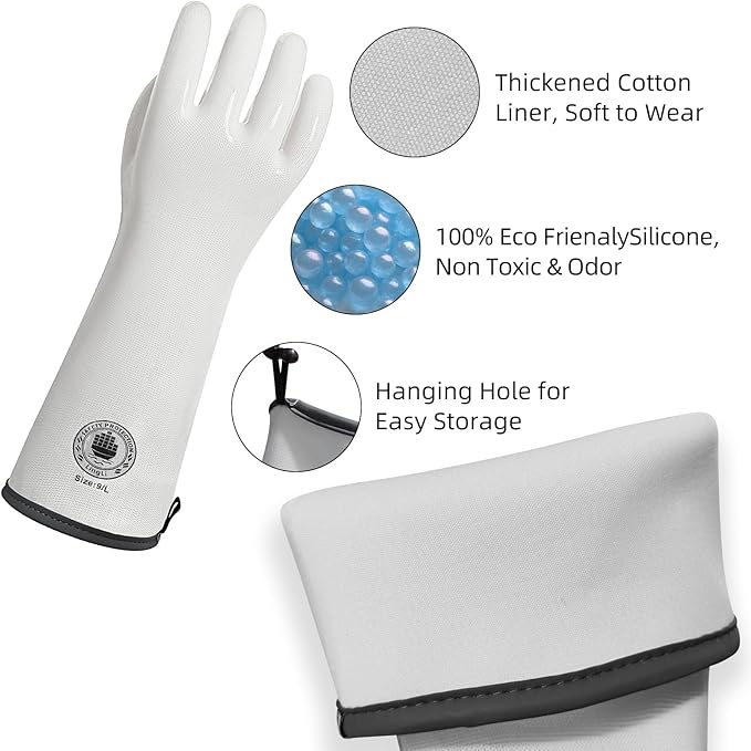 Silicone Oven Gloves- 15" Extra Long, Heat Resistant Oven Gloves with Fingers, Kitchen Oven Mitts Smoker Gloves for Baking, Grilling, Cooking, Food Grade, Waterproof (8/M)
