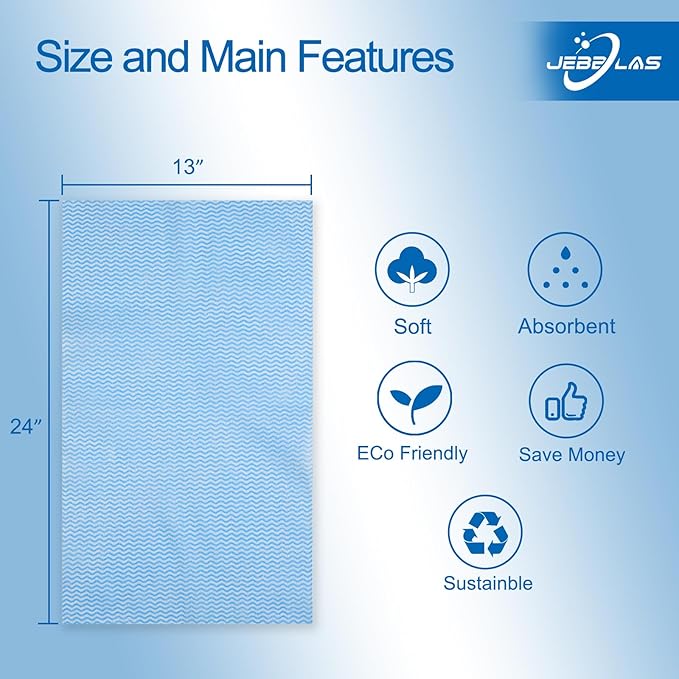 JEBBLAS Reusable Cleaning Towels, 60 Sheets/Pack, Red, 13" x 24", Absorbent, Dry Quickly, Machine Washable