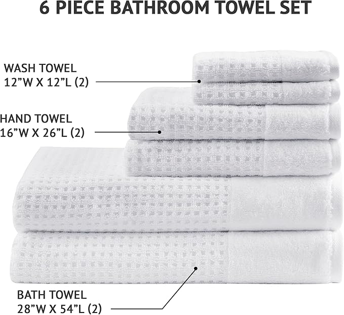 Madison Park Spa Waffle 100% Cotton Luxurious Towel Set, Premium Texture Waffle Weave, Highly Absorbent, Quick Dry, Hotel & Spa Quality Wash Clothes for Bathroom, Assorted Sizes, White 6 Piece