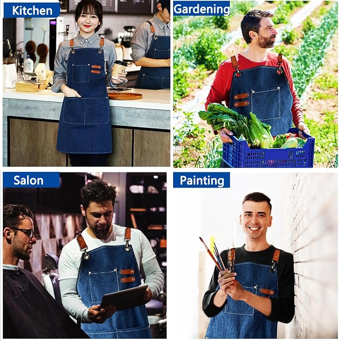 Aprons For Women Men With Pockets 2 Pcs,Kitchen Waterproof Hair Stylist Linen Bbq Tool Canvas For Adults Apron