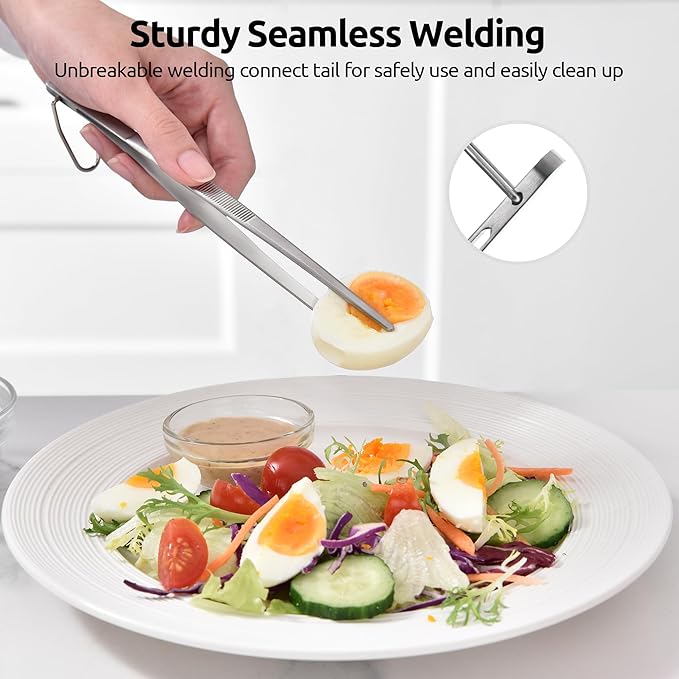 U-Taste 8"+10"+12" Kitchen Cooking Tweezer: 18/8 Stainless Steel Food-Grade Metal Food Tong, Flexible Pinching, Seamless-Welding and Sturdy for Serving Grilling Frying, Plating, Feeding (Pointed Tip)