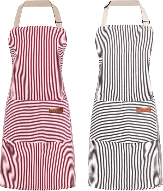 2 Pack Cooking Aprons Adjustable Bib Apron for Women with 2 Pockets, Kitchen Restaurant Men Chefs Aprons