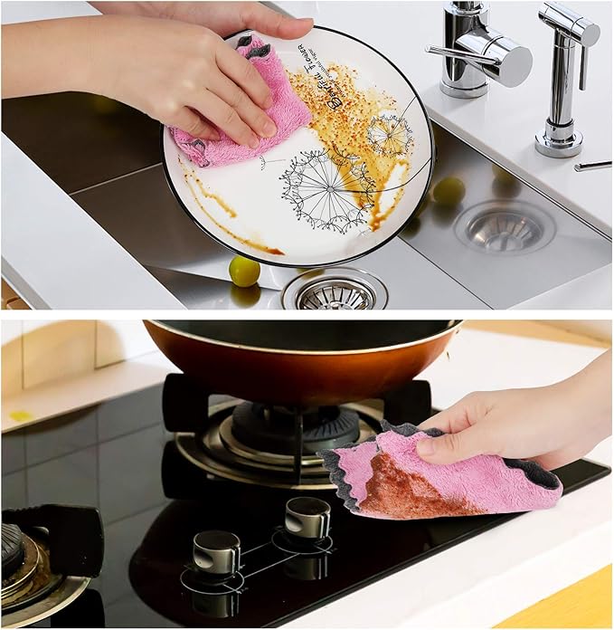 GADIEDIE 10Pack Kitchen Cloth Dish Towels,Super Absorbent Coral Velvet Dishtowels,Nonstick Oil Washable Fast Drying,Double-Sided Dish Towel,Used for Table Dish Glass Pet Paw（5Colors）