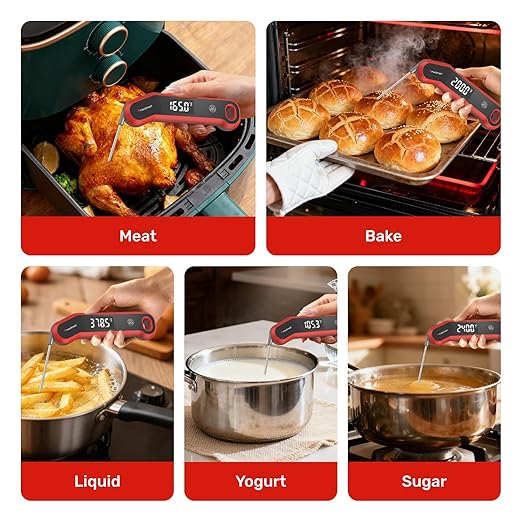 Digital Meat Thermometer - 0.5 Sec Instant Read Meat Thermometer Digital, Kitchen Thermometer Precise ±0.5℉, IP67 Waterproof, Large Bright LED Display, for BBQ/Grill/Cooking/Candy (S1)