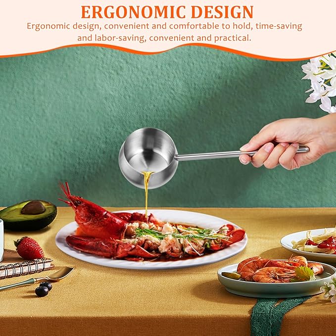 Luxshiny Stainless Steel Soup Ladle With Pour Spout Long Handle Water Oil Ladle for Kitchen Cooking Serving Soups and Drizzle Sauces Silver 280ml