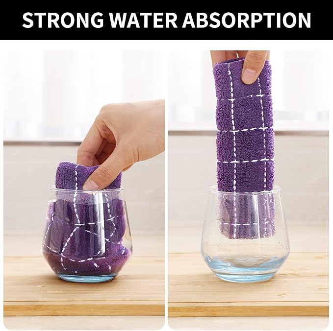 Homaxy Kitchen Towels and Dishcloths Set, 12 x 12 and 13 x 28 Inches, Set of 10 Bulk Cotton Terry Kitchen Towels Set, Checkered Designed, Soft and Super Absorbent Dish Towels, Purple