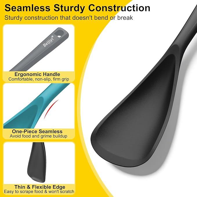 Beijiyi 3 Pack Silicone Cooking Spoons, 12.6 In Multifunction Spatula Spoon for Nonstick Cookware, BPA-Free Kitchen Utensils, Great for Cooking, Serving, Mixing, Multicolor (Black/Blue/Grey)