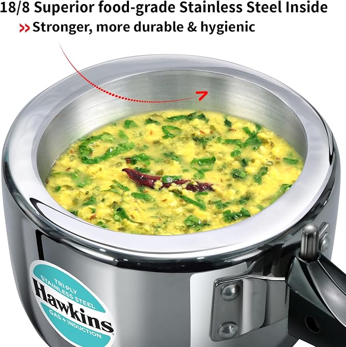 HAWKINS Triply Stainless Steel Pressure Cooker, Inner Lid Induction Cooker, (HSST15) 1.5 litres Silver