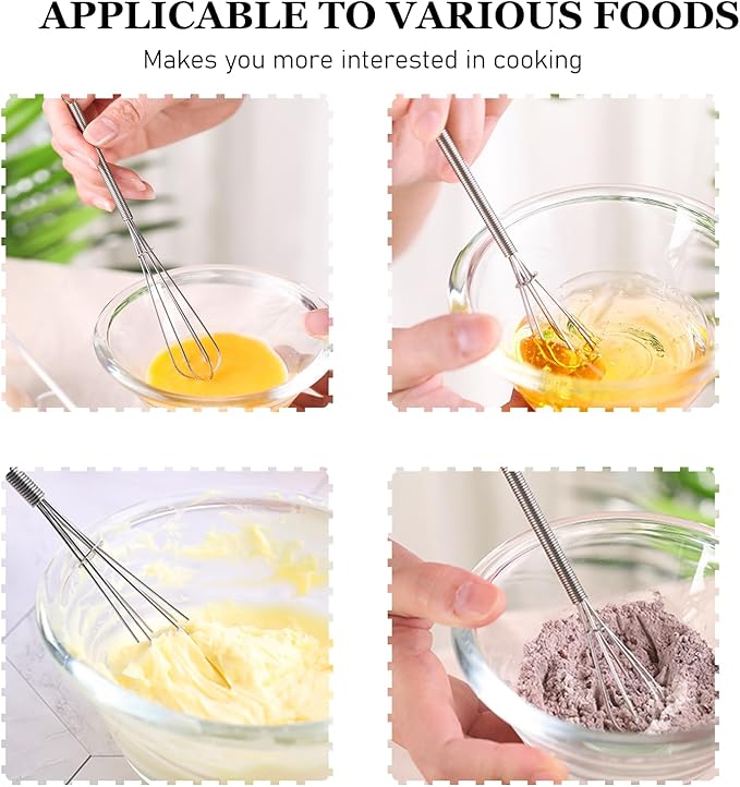 NileHome Mini Whisks Stainless Steel Whisk Set 5" 7" 7"Kitchen Small Wisk Balloon Wire Tiny Whisks for Cooking, Whisking, Blending, Beating, Stirring 3 Pack