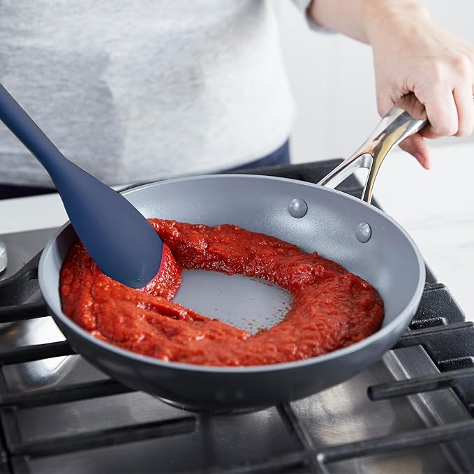 GreenPan Silicone Sauté Spoon, Mixing Stirring Serving, Cooking Kitchen Utensil, Flexible Rubber Nonstick Cookware, Rigid Steel Core, Heat-Resistant, Anti-Slip Handle, BPA-Free, Dishwasher Safe, Blue