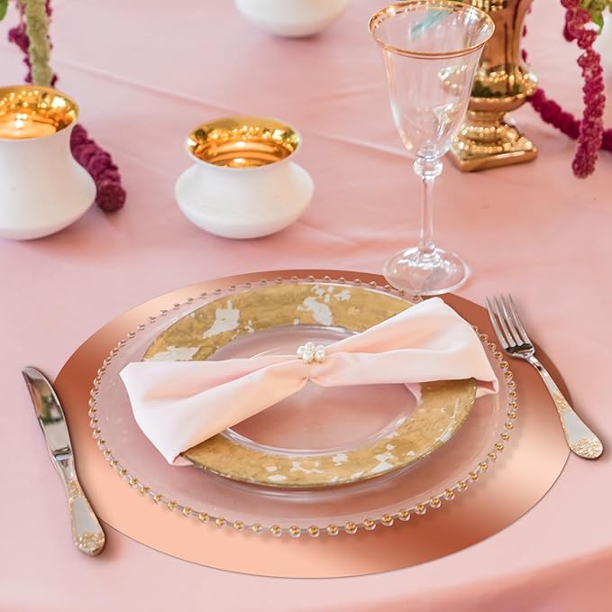 Tioncy 50 Pcs Rose Gold Round Paper Placemats Decorative Disposable Placemats Table Mats for Dining Wedding Table Decoration Home Banquet New Years Festive Party Birthday Holiday