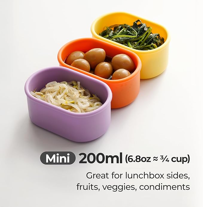 Premium Korean-Made Silicone Airtight Food Container with Steam Vent – BPA Free, Leakproof, Microwave & Freezer Safe Meal Prep. & Leftovers Storage (Violet, 4p Multi-Size Set)
