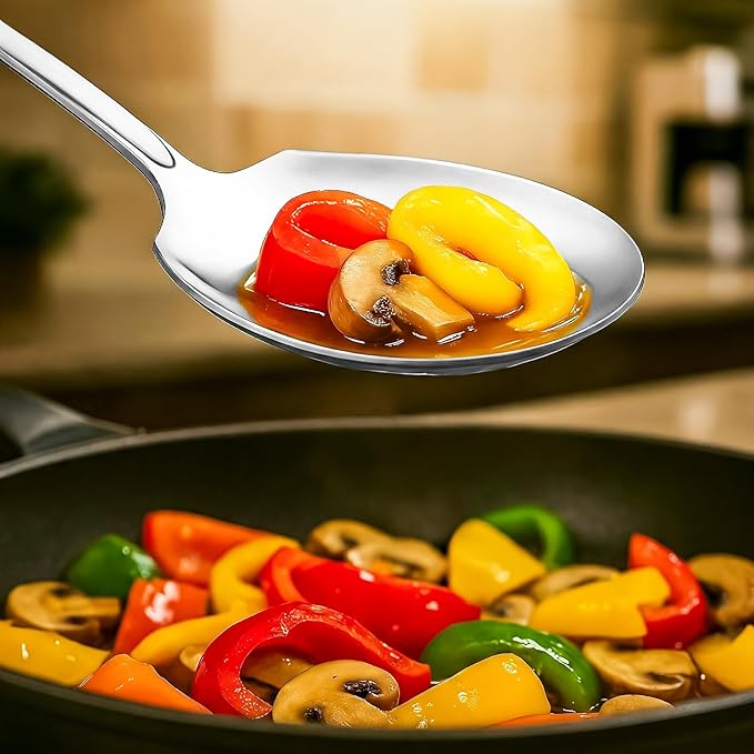 12 Inch Stainless Steel Serving Spoons Set, Catering Serving Utensils Set for Buffet,Party, Wedding, Restaurant & Home Use(2-Pack, Sliver)
