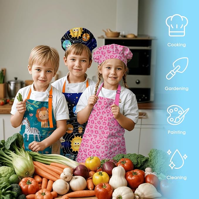 SANDJEST Kids Apron with Chefs Hat Set, Kitchen Apron Gifts