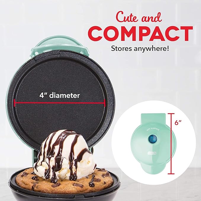 Dash Mini Maker Griddle - Compact Griddle for Creative Homemade Treats - Nonstick Surface, Quick Heat-Up System & Space-Saving Design - Aqua