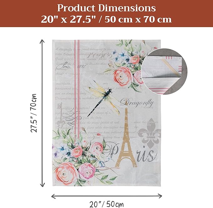 Maison d' Hermine Kitchen Towels Set of 2 100% Cotton 27.50" x 20" Reusable Cloth Tea Dish Towels Absorbent with Hanging Loop for Kitchen, Home, Dining, Cocktail Parties Spring/Summer (Champ De Mars)