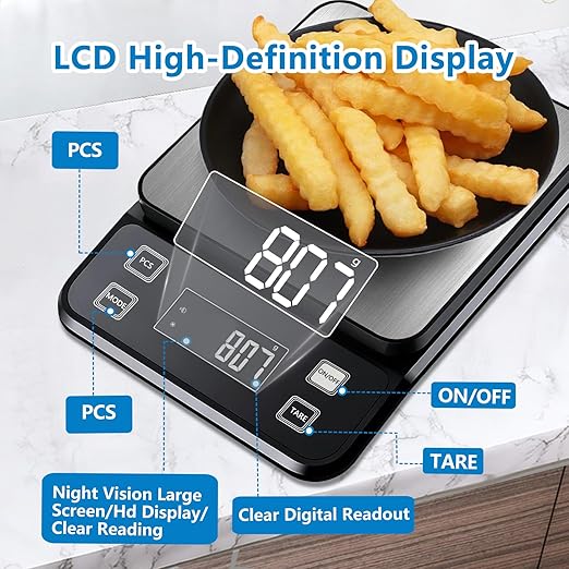 IPX7 Waterproof Food Scale | 0.01oz/0.1g Precision, 22lb/10kg Capacity | Stainless Steel, USB/Battery & Dishwasher-Safe for Cooking/Baking