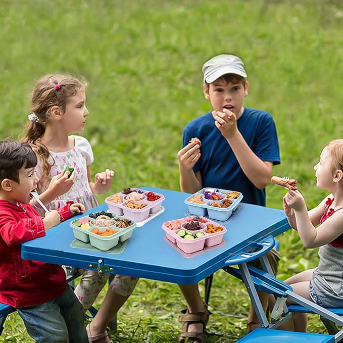 Caperci Original Snack Containers for Kids & Adults - Reusable Lunchable Container with 5 Compartment - BPA-Free Bento Snack Boxes for Food Storage & Meal Prep, Wheat Straw, Set of 3 (Brights)