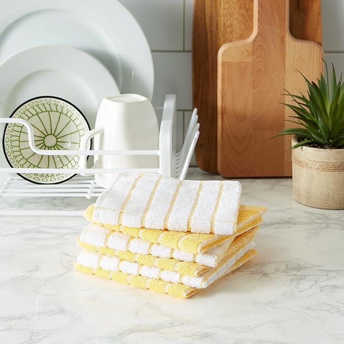 DII Basic Terry Collection Windowpane Dishcloth Set, 12x12, Yellow, 6 Piece