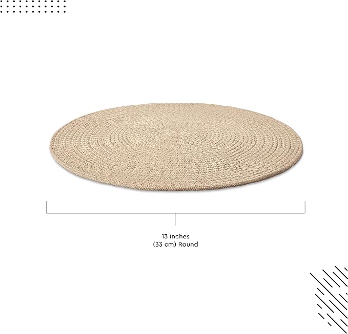 Encasa XO Dining Placemats Set of 4 | Cotton Round Table Mat - 13 in Diameter | Beige | Handmade Rib Style Chargers for Dinner Plates