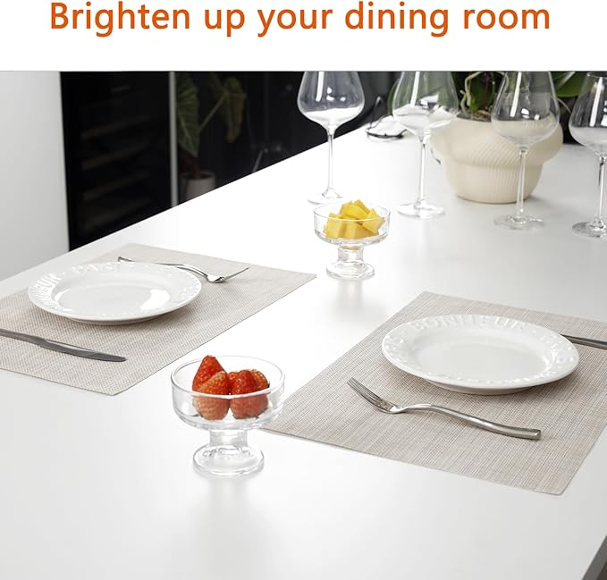Placemats Set of 12 Washable&Wipeable Place mats for Dining Table Kitchen Indoor Outdoor Table Mats Heat Resistant Non Slip Woven Vinyl Table Placemats (Beige，12PCS)