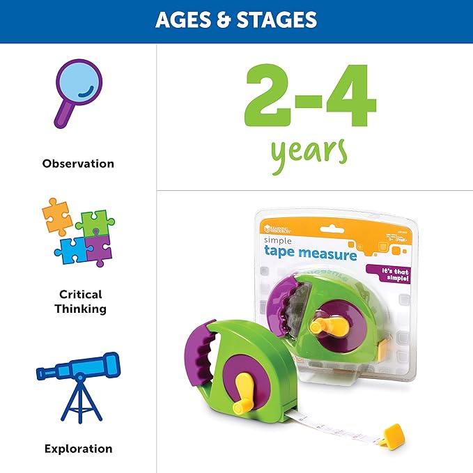 Learning Resources Simple Tape Measure - Kids Construction Toys, Preschool Activities, Pretend Play for Toddlers , Height Measurement Counting Tool, Fine Motor Skills, Homeschool