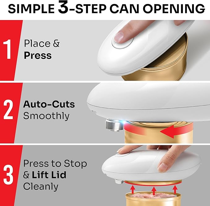 MUELLER HOME SmoothEdge Auto Electric Can Opener – Battery‑Operated One‑Touch w Magnet Lid Lifter, Smooth‑Edge Cut Technology – Portable Hands‑Free Automatic Can Opener for Seniors & Arthritis, White