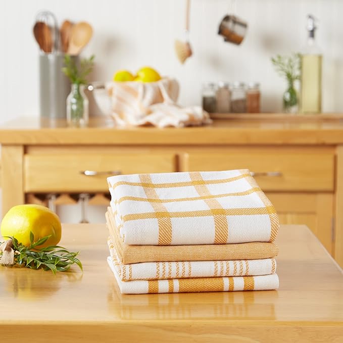 DII Assorted Woven, Kitchen Dishtowel Set, 18x28, Honey Gold, 5 Piece