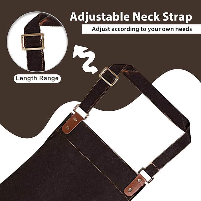 Apron for Men Women, Chef Apron with Adjustable Neck Strap, Heavy Duty Apron with Pockets, for Cooking, Gardening